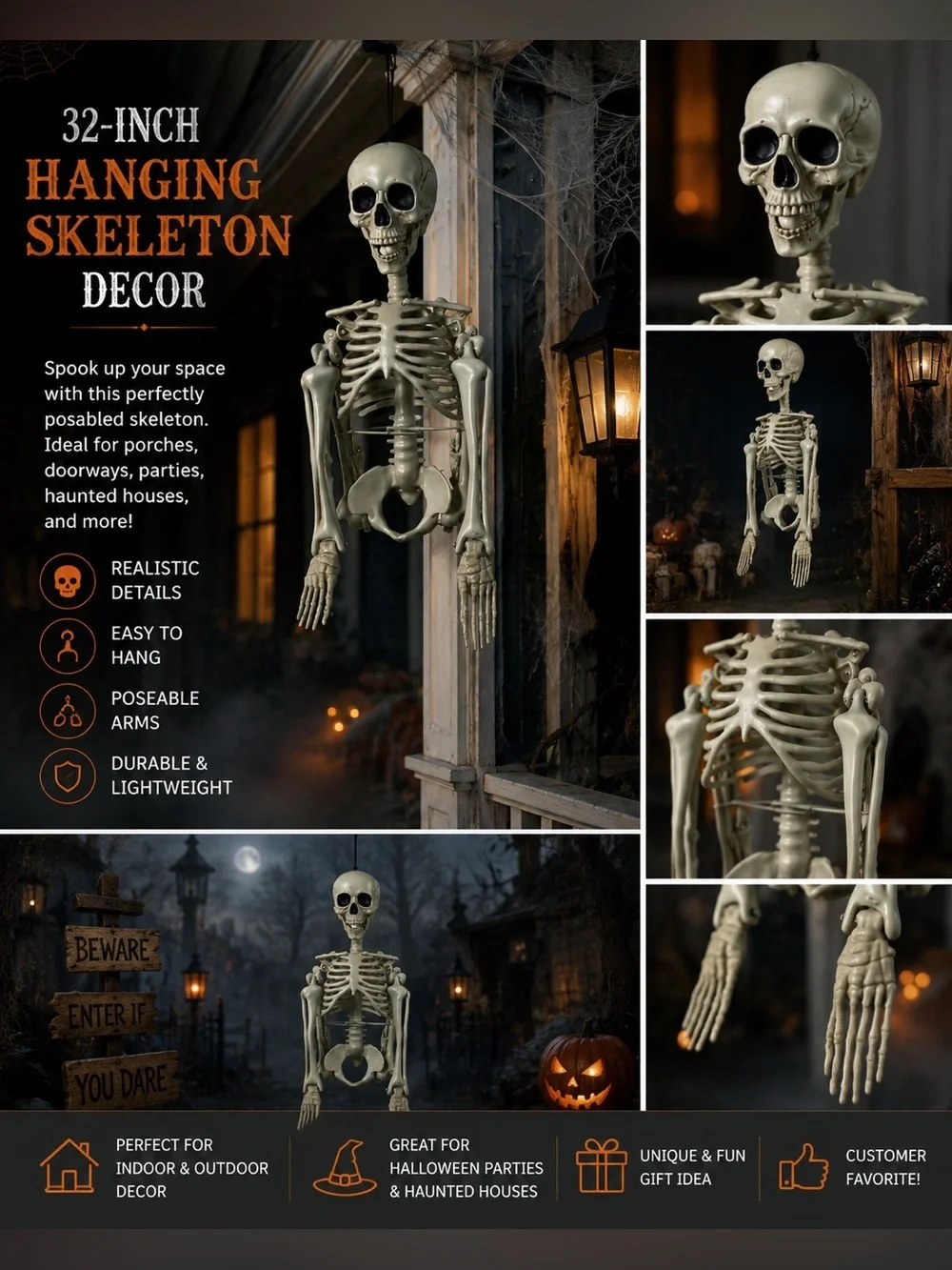 Skeleton Halloween Decoration 32 Inch Hanging Skeleton Decor NWT